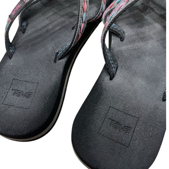 Teva Women’s Black Pink Stitched Olowahu Strappy Flip Flops 7 - Picture 4 of 6